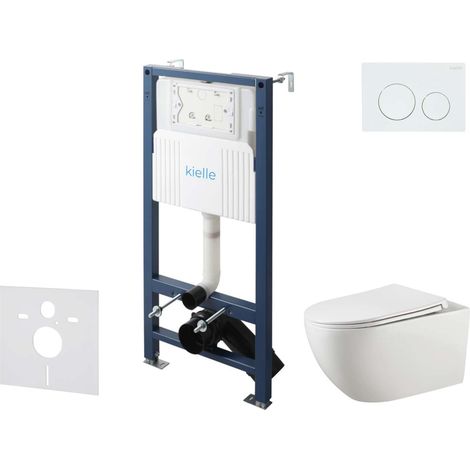 kielle Genesis New - Conjunto de instalación empotrada, inodoro Gaia, asiento softclose y pulsador Gemini New I, blanco brillante 30528SS10