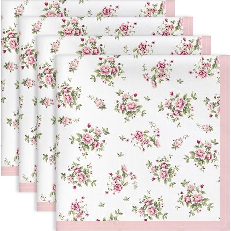 Serviettes de Fleurs Roses Table Lot de 4, Serviettes en Tissu 100% Coton Doux et Confortable Réutilisables Serviettes pour Le Dîner en Famille Mariage Cocktail Cuisine(45cm×45cm) (1/5)