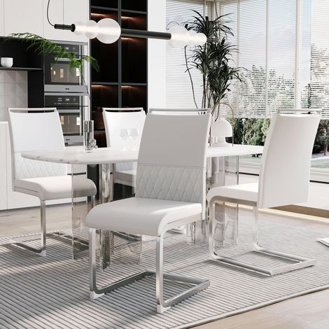 Ensemble de 4 chaises de salle à manger modernes, avec dossiers en similicuir et lin, chaises bureau,