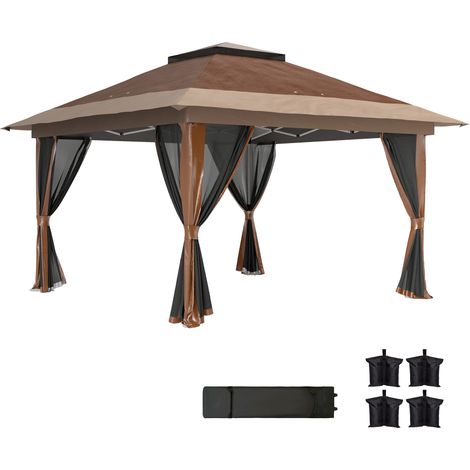 Outsunny 3.6 x 3.6m Pop Up Gazebo with Netting and Wheeled Bag, Brown (1/5)