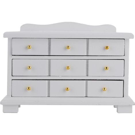 Commode miniature blanche en bois pour chambre de maison de poupée à l'échelle 1/12 (1/5)