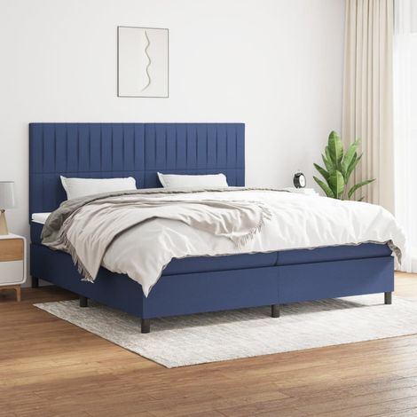 Sommier à lattes de lit avec matelas Bleu 200x200 cm Tissu (1/5)
