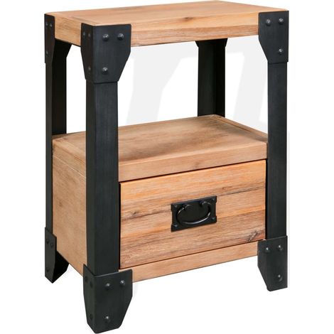 Table de chevet, bois d'acacia massif, acier, 40 x 30 x 54 cm (1/5)