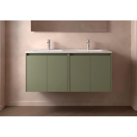 Noja meuble sous-vasque 1200 4 portes + lavabo vert satin (1/2)