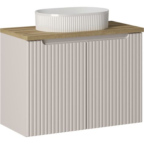 Meuble suspendu 2 portes avec vasque ovale blanche NOVA 80 cm-Taupe/Naturel-Largeur 80 cm (1/5)