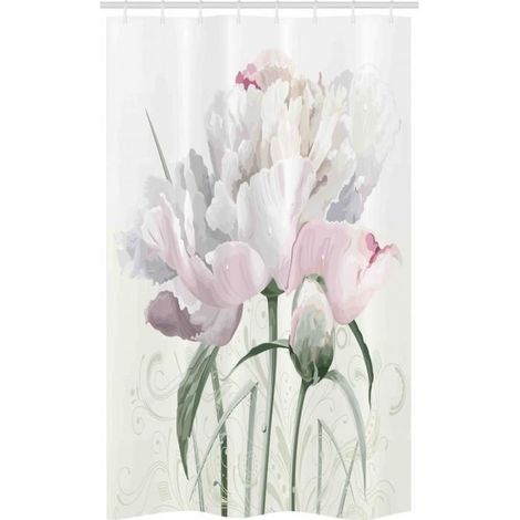 Stalle Duschvorhang mit Rosen und Tulpen – Weiß – Polyester – Modernes Design