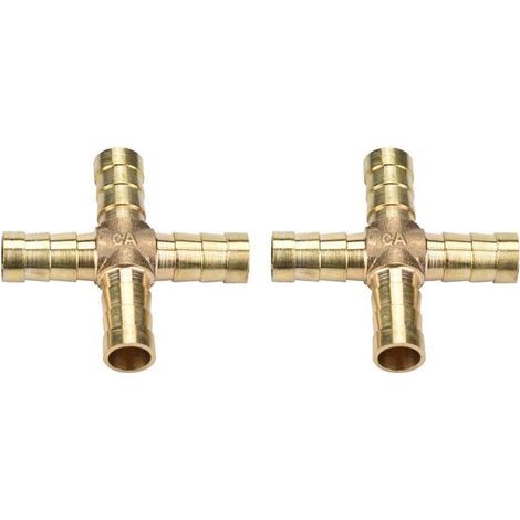 5pcs Laiton 4 Voies Tuyau Raccord en Croix Joint de Raccord en Cuivre Adaptateur à Barbelé Air Eau Gaz Carburant 6/8/10/12mm(10mm) (1/5)