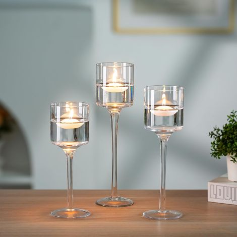 1 Ensemble Bougeoirs Verre pour Bougie Pilier et Bougies Flottantes, Bougeoir Photophore en Verre Bougeoirs Table Clairs pour Pièce Maîtresse Fête Mariage Noël Halloween Décor À la Maison (1/5)