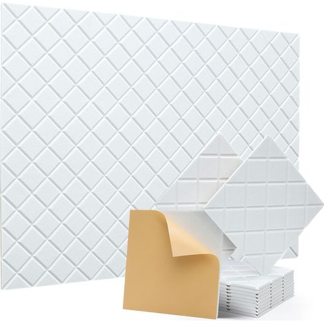 Panneaux acoustiques auto-adhésifs, paquet de 12, rembourrage insonorisant en Polyester 30 x 30 cm, panneaux muraux insonorisés haute densité, Blanc (1/5)