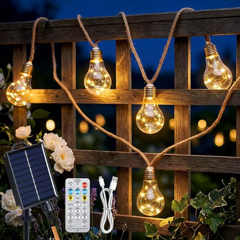 Guirlande Lumineuse Extérieure Solaire, 8m 16 Ampoules Guirlande Guinguette Extérieure, 8 Modes 160 Blanc Chaud LEDs Étanche Lumière Décoration Jardin pour Balcon Mariage Fête (1/5)