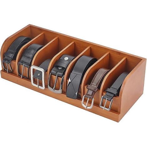Organisateur de ceintures pour placard, 7 compartiments, support de rangement en bois pour tiroir, boîte de rangement en bambou pour ceintures et cravates, présentoir pour femmes et hommes (1/5)