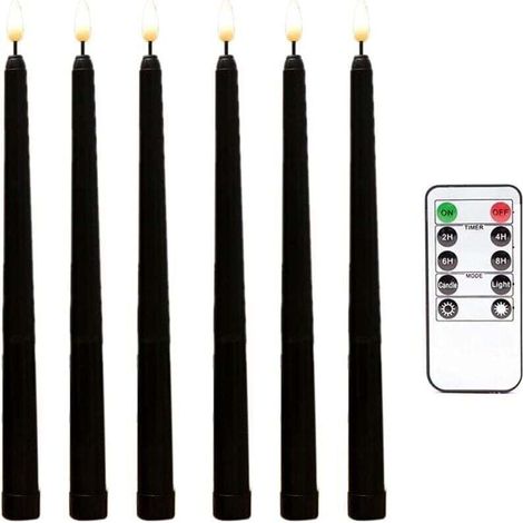 6 Pièces Séries Bougies Coniques Noires Sans Flamme Scintillantes avec Minuterie à Distance à 10 Touches, XU, Bougies de Fenêtre de Chandeliers à Led à Piles - KZQ (1/4)