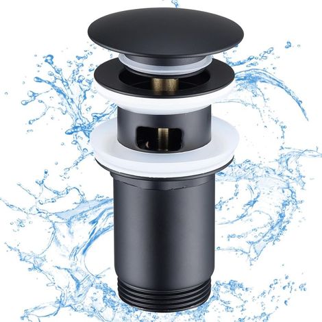 Ensemble De Vidage Noir Mat avec Trop-Plein, Ensemble De Vidage Universel pour ÉVier, Robinet De Vidange en Laiton pour Lavabo/ÉVier (1/5)
