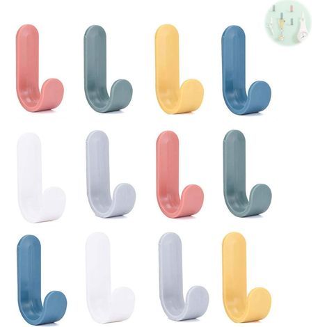 12 farbenfrohe, selbstklebende Wandhaken, selbstklebende Garderobe für Handtücher und Kleidung, dekorativer Haken ohne Bohren. (1/5)