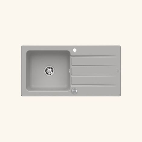 Villeroy & Boch – Évier céramique gris fossil 1 grand bac 1 égouttoir – Pose à encastrer – Dimensions 1000x510mm – Trop plein inclus