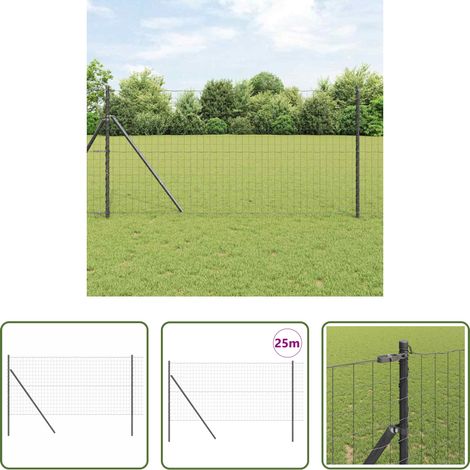 vidaXL Stahlzaun - Zaun mit Pfosten Grau 1,2 x 25 m Stahl (1/5)