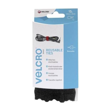 VELCRO® VEL-EC60466 Fascette a strappo per raggruppare Lato morbido e lato rigido (L x L) 200 mm x 12 mm Nero 15 pz.