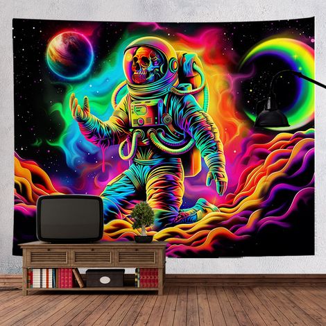 Hintergrundstoff im angesagten Stil, fluoreszierender Wandteppich in leuchtenden Farben, Totenkopf-Motiv, Halloween-Hängedekoration, 150 x 100 cm