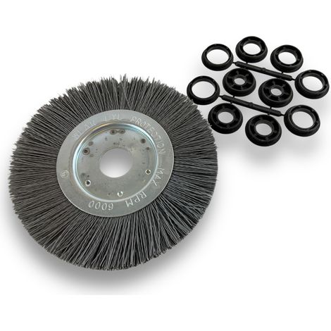 Brosse circulaire NYLON Abrasif Ø 200 mm Epaisseur 1 rang Carbure de silicium Grain 240 Alésage 32 mm + réducteur bague 25/22/20/16/12 mm Touret meuleuse ponceuse Kibros 218201KR240 (1/5)