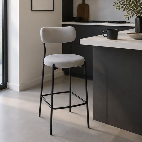 SGABELLO IN METALLO NERO E TESSUTO GRIGIO