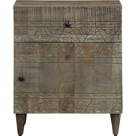 Table de chevet,Cabinet de chevet,Table de nuit gris clair 50x33x60 cm bois de manguier massif CFW985089 (1/5)