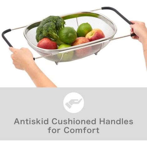Passoire en Acier Inoxydable au dessus de Lavabo,Grand Passoire Panier de Cuisine avec Poignées Extensible idéale pour lavage (1/4)
