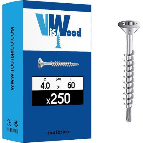Vis autoperceuse en acier zingué blanc à tête fraisée Torx - VISWOOD - 4 - 60 (1/2)