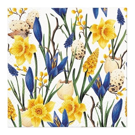 Servilletas de papel FLORES DE PRIMAVERA Narcisos de pradera Cumpleaños 33x33cm 20 unidades.