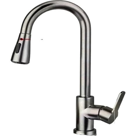 Robinet de cuisine Robinets d'évier rotatifs à 360 °, anti-éclaboussures, poignée à 2 modes, robinets de cuisine froids en acier inoxydable et mélangeur chaud, stockage d'eau en un(Brushed 2 Hoses) (1/5)