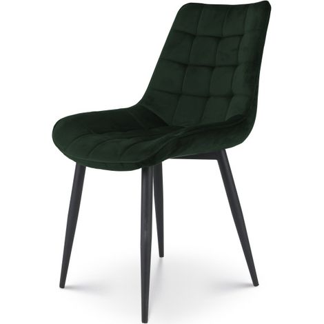 Chaise Moderne en Tissu Velours Vert Foncé avec Pieds en Métal (1/5)
