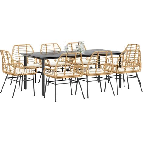 Ensemble à manger jardin coussins 9 pcs-Salon de jardin marron poly rotin verre 110715 (1/5)