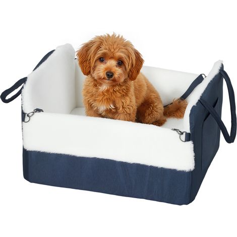 Siège auto pour chien - PawHut - avec ceinture de sécurité et fixation - jusqu'à 5kg - coussin amovible et lavable - bleu marine