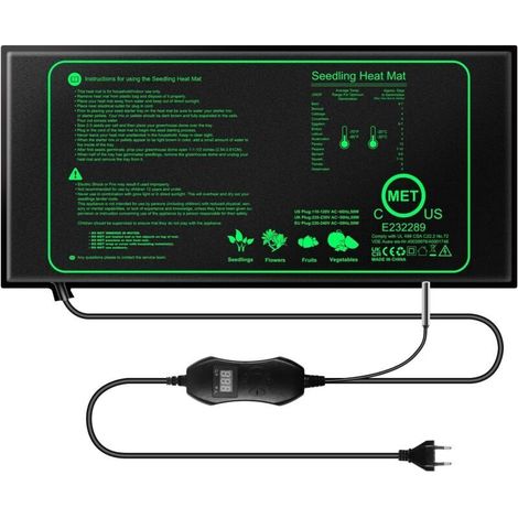 Tapis Chauffant pour Plantes, 7W Tapis Chauffant Plante avec Thermostat, 52×25cm Imperméable et Contrôleur Température Coussin Chauffant pour Semis, Germination des Graines, Reptile