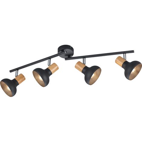 Plafonnier barre LATIKA noir/bois clair 4 spots E14