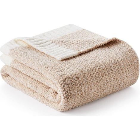 Luxuriöse, wendbare, ultraweiche, warme und bequeme Mikrofaserdecke in meliertem Beige, flauschige Strickdecke für Sofa, Bett, Camping, Beige, 130 x 160 cm (1/4)