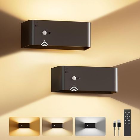 Applique murale sans fil avec détecteur de mouvement pour l'intérieur avec télécommande, applique murale LED sans fil avec batterie rechargeable de 8000 mAh, luminosité réglable, pour chambre à (1/5)