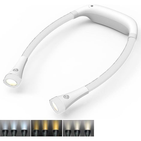 LED-Nackenleselampe, 3 Farben, 6 Helligkeitsstufen, flexibler Arm, wiederaufladbar
