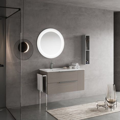 Mobile Bagno Sospeso 100Cm Cassetti Grigio Frassino Vano Laterale  New York