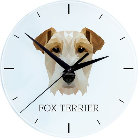 Fox terrier de pelo duro: reloj de pared geométrico con foto e inscripción de Art-Dog (1/4)