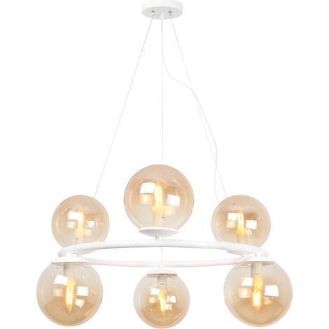 LAMPE À SUSPENSION BLANC AURA 6-ABAT-JOUR PLAT MIEL E14 (1/5)