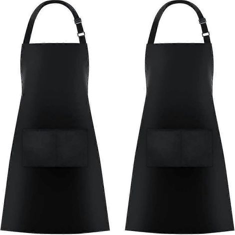 2er-Pack Latzschürzen mit 2 Taschen, Kochschürze für Damen und Herren, Schwarz