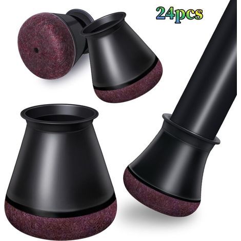 Lot de 24 protège-pieds de chaise noirs (5 x 5 x 3,2 cm), en silicone, pour sols, adaptés aux pieds de chaise, réduisent le bruit et préviennent les rayures. (1/5)