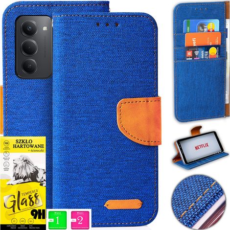 Étui pour Xiaomi Redmi 15 5G, étui en toile avec fermeture magnétique et verre trempé 9H. (1/5)