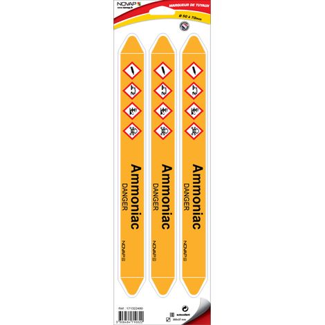 Planche de 3 marqueurs de tuyauterie 355 x 37 mm pour Ø 50 à 70 mm - Ammoniac - 4710822
