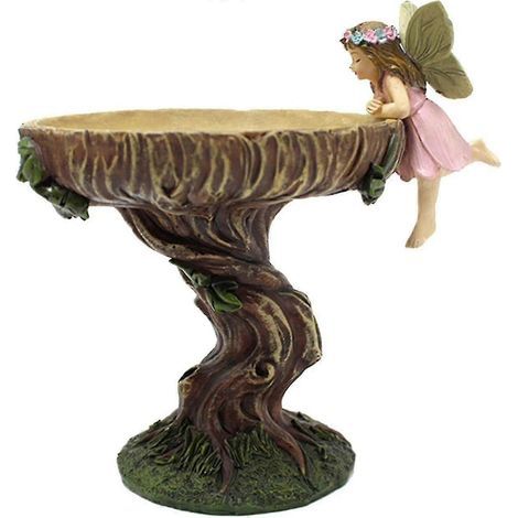 Bain d'oiseaux d'extérieur, mangeoire à oiseaux en résine, statue de jardin féérique décorative, bol de jardin, bain d'oiseaux pour terrasse ou jardin