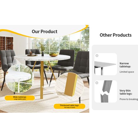 Set de table à manger (5PCS). Table à manger ronde. Le set comprend également 4 chaises de cuisine. Il y a aussi une console de salon pour 4 personnes. Les chaises sont en velours (1/5)