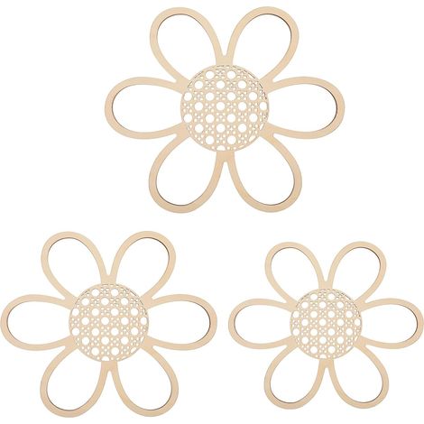 Set di 3 decorazioni murali bohémien in rattan naturale da appendere in casa, nella cameretta dei bambini, in camera da letto (1/5)