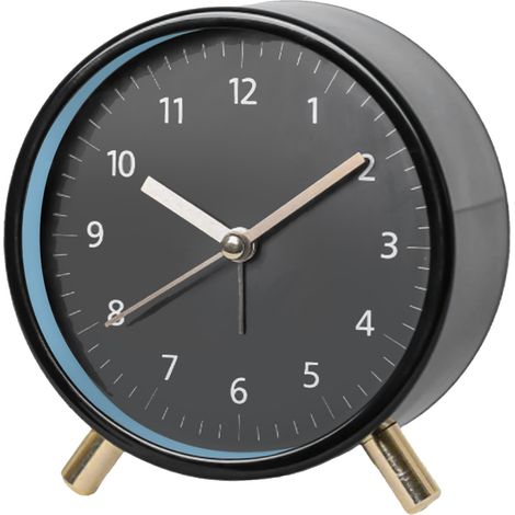 Réveil Analogique Silencieux Noir 11cm ABS Lumière Nocturne Design Moderne Cadre Métallisé pour Chambre à Coucher (1/5)