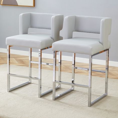 Lot 2 Tabourets Bar Style Nordique Moderne, Pieds Métal Argenté - Légers Confortables - Plusieurs Coloris - Gris Clair 48x53,3x91,4cm (1/5)