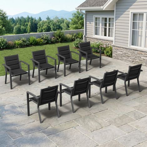 lot de 8 Chaise de Jardin Empilable, Fauteuil en Aluminium avec Tissu Textilène et Mousse à Séchage Rapide, Respirante, Confortable et élastique, ne Fatigue pas Après une longue Assise, Gris (1/5)